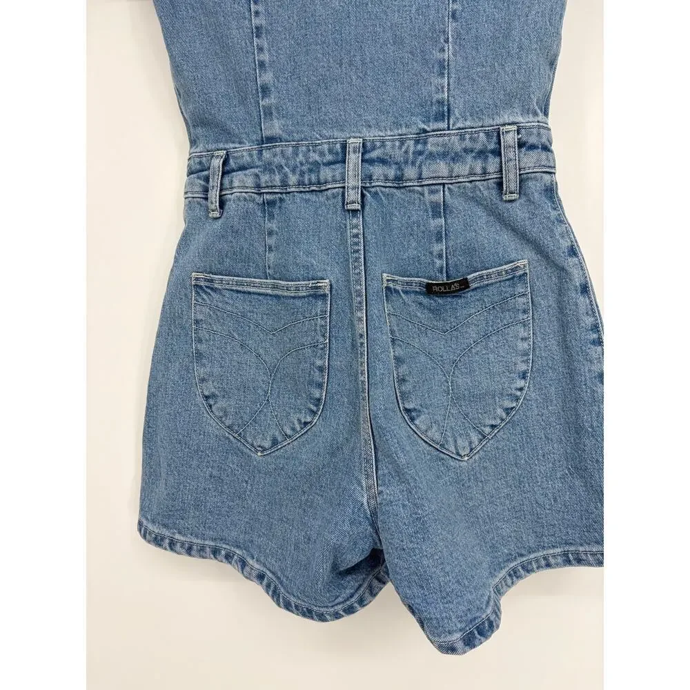 Rolla's Sailor Denim Romper in Lily Blue